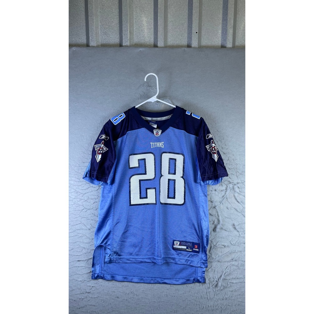 Reebok NFL Jersey Men L Blue Excellent Chris Johnson 28 Tennessee Titans
